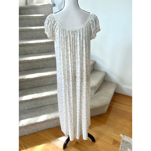 Vintage Elaine Regency Cream White Ditzy Floral Cap Sleeve Lace Nightgown - Picture 3 of 6